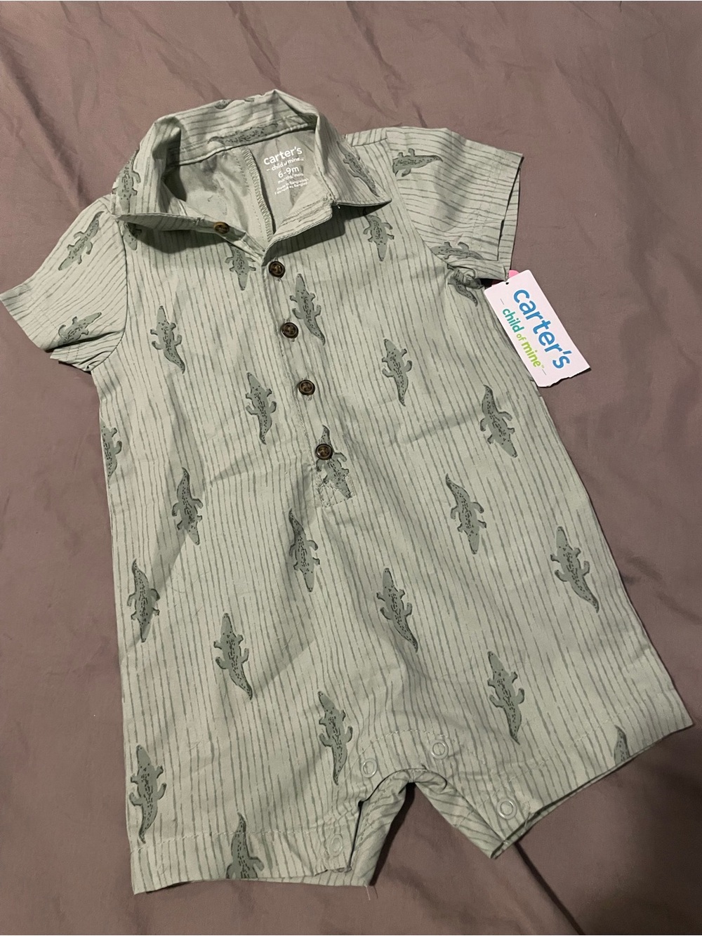 5/$20 BNWT Green Stripe Alligator Romper
